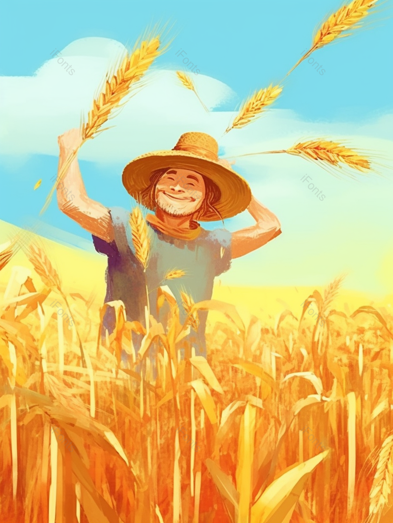 金秋黄色麦田里的矗立的稻草人背景,插画/手绘图,插画/手绘图库,插画/手绘图下载,插画/手绘